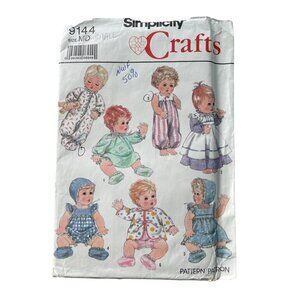 80s Simplicity 9144 Baby Doll Clothes Sewing Pattern Size Small Wardrobe CUT